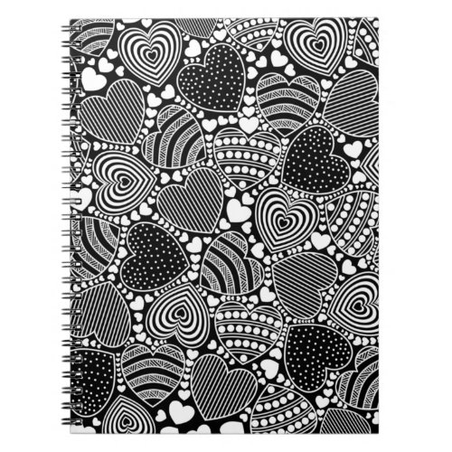Black and White Decorative Hearts Pattern Notebook