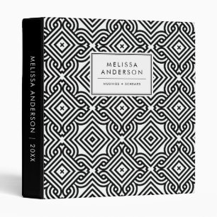 Black and White Decorative Ornamental Tile Pattern 3 Ring Binder