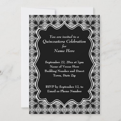 Black and White Decorative Pattern Quinceanera Custom Invites