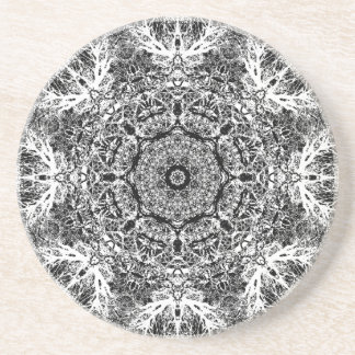 Black and White Decorative Round Pattern. Coaster