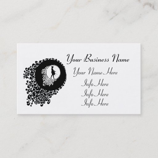 Customizable Black And White Decorative Silhouette Girl Business Card Templates