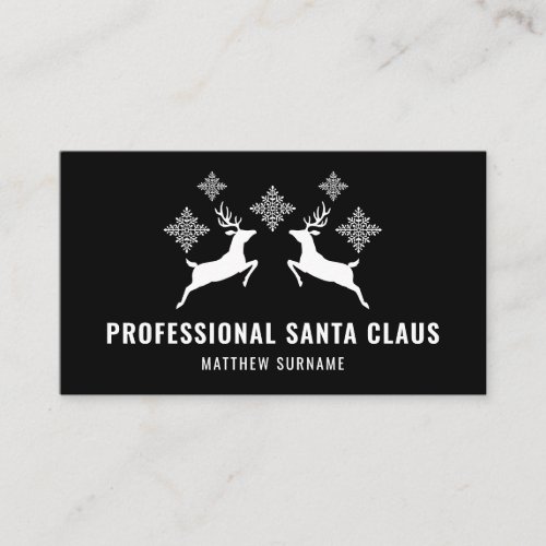 Black And White Deer And Snowflakes Santa Claus Business Card