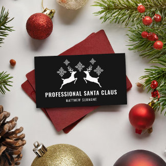 Black And White Deer And Snowflakes Santa Claus Business Card