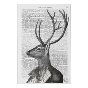 Black and White Deer Portrait Faux Canvas Print