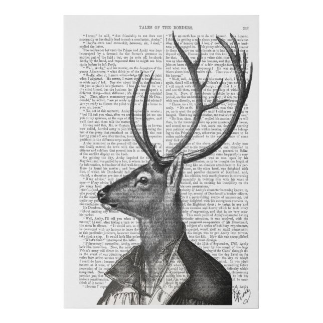 Black and White Deer Portrait Faux Canvas Print (Front)