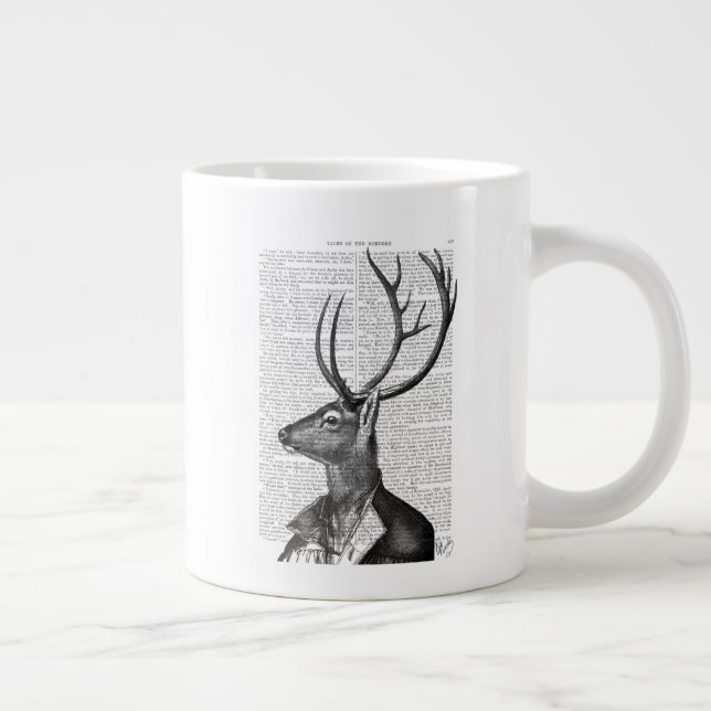 Black and White Deer Portrait Giant Coffee Mug (Right)