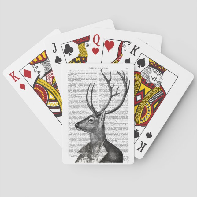 Black and White Deer Portrait Poker Cards (Back)