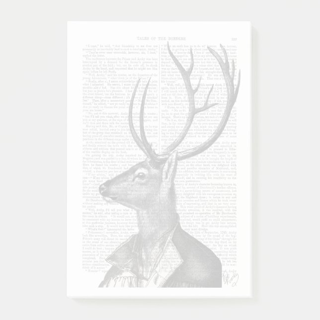 Black and White Deer Portrait Post-it Notes (Front)