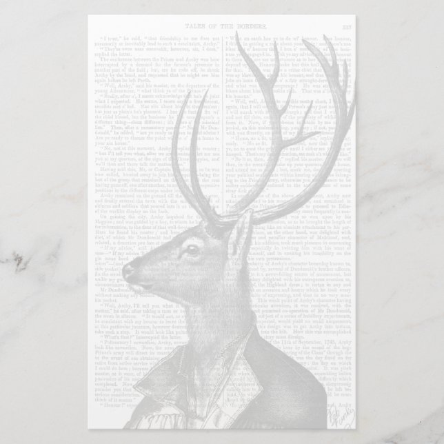 Black and White Deer Portrait Stationery (Front)