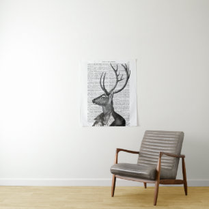 Black and White Deer Portrait Tapestry
