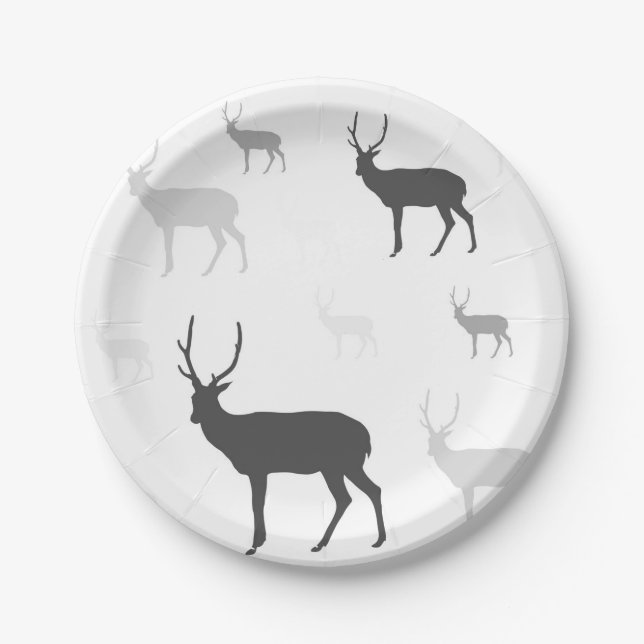 Black and White Deer Silhouette Paper Plates  (Front)