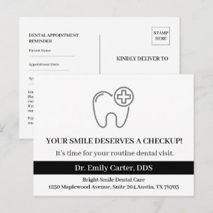 Black and White Dental Checkup Reminder Postcard