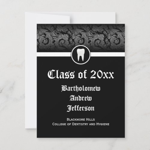 Black and White Dental School Graduation Dentistry Invitations