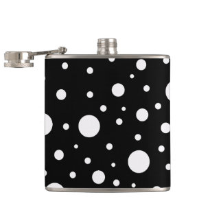 Black and White Design Circles Dots Hip Flask