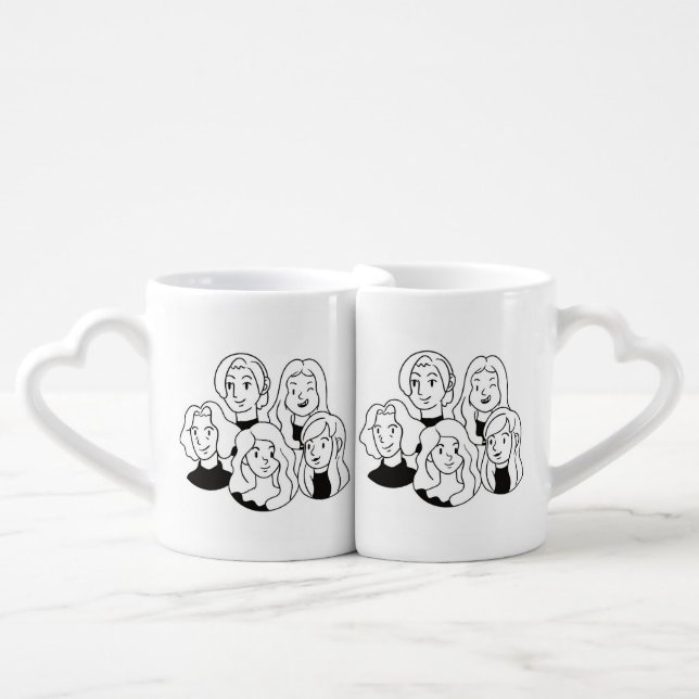 Black And White Design On Family Faces  Coffee Mug Set (Front Nesting)