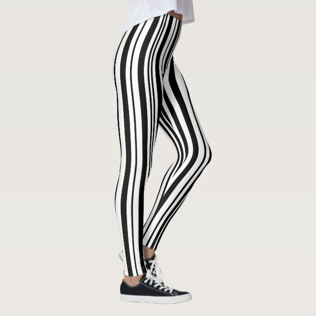 Black and white designer stripes - High Quality Leggings (Right)