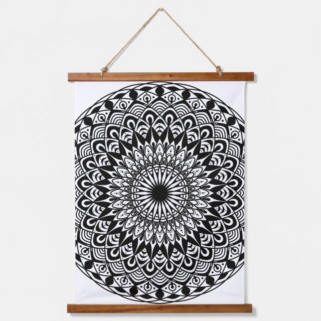 black and white detail mandala hanging tapestry (Front)