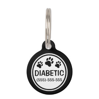 Black And White Diabetic Text With Custom Info Pet Tag