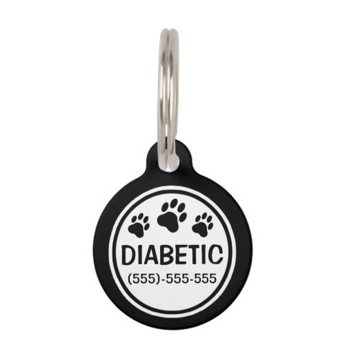 Black And White Diabetic Text With Custom Info Pet Tag