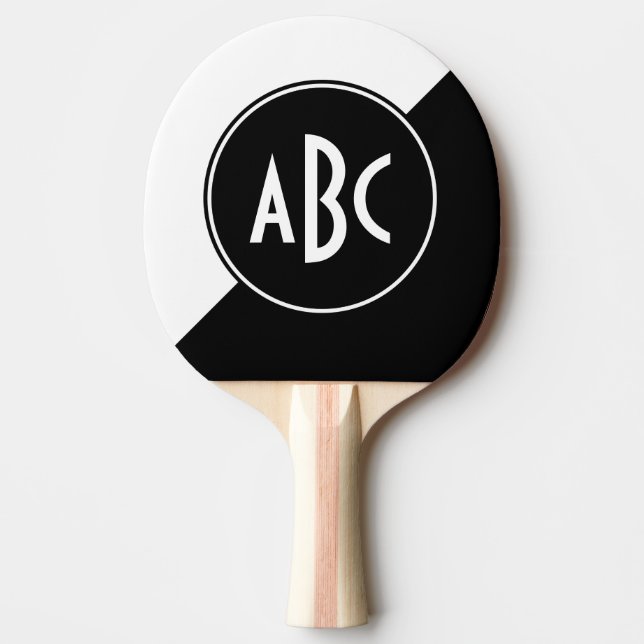 Black and White Diagonal Color Block Monogram Ping-Pong Paddle (Front)