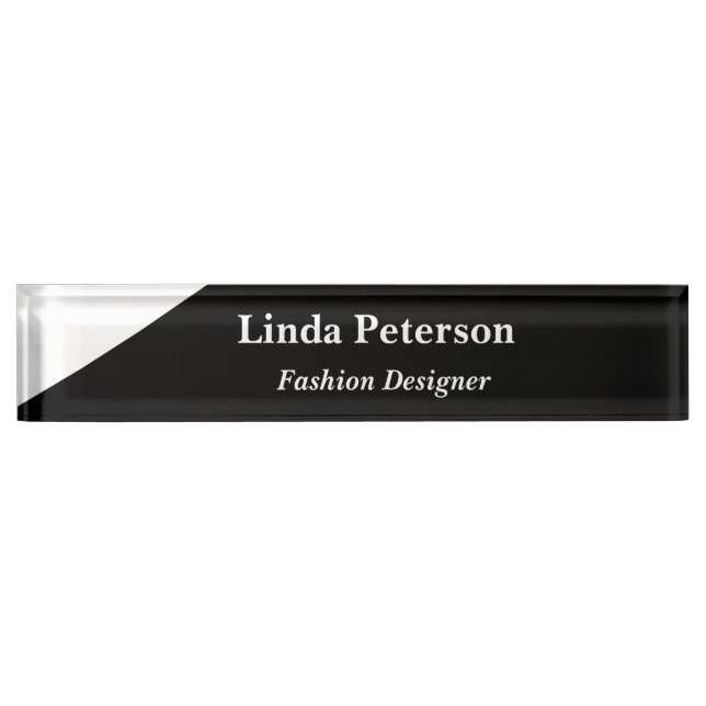 Black and white diagonal line desk name plate (Front)