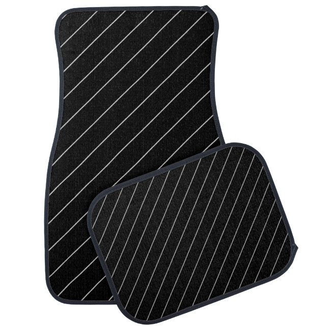 Black and White Diagonal lines  Car Floor Mat (Set)