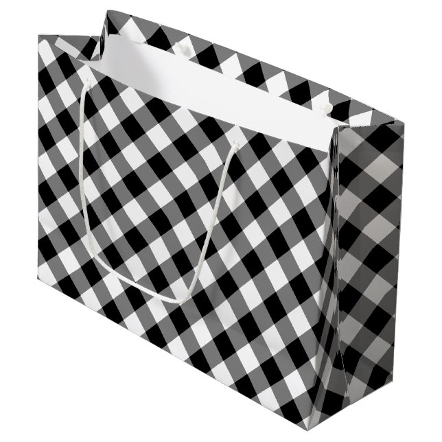 Black and White Diagonal Plaid Gift Bag (Front Angled)