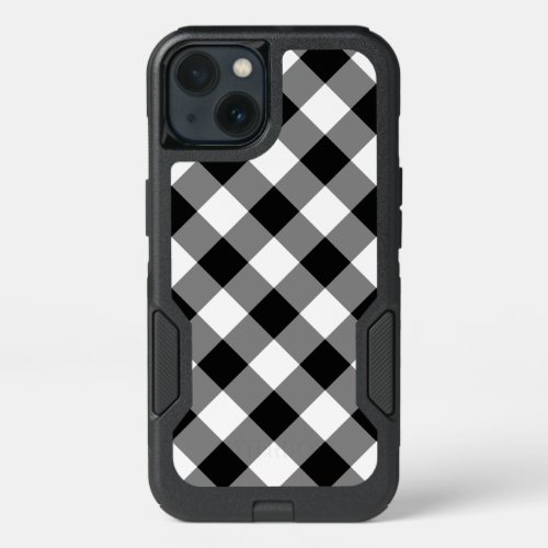 Black and White Diagonal Plaid iPhone 13 Case