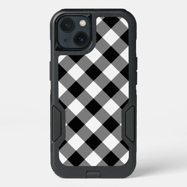 Black and White Diagonal Plaid Otterbox iPhone Case (Back)