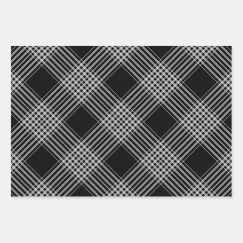 Black and white diagonal plaid wrapping paper shee