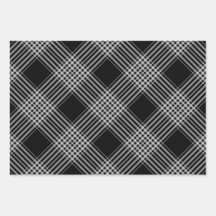 Black and white diagonal plaid wrapping paper sheets