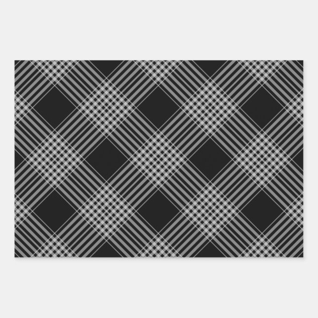 Black and white diagonal plaid wrapping paper sheets (Front)