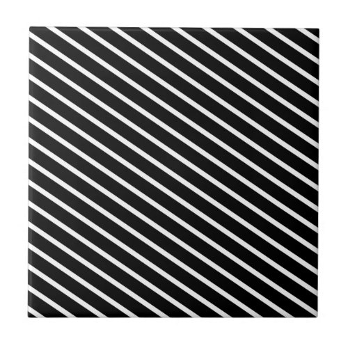 Black and White Diagonal Stripe Pattern Ceramic Tile