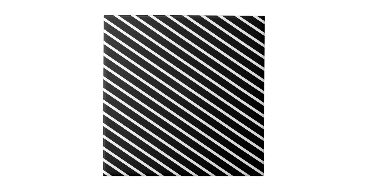 Black and White Diagonal Stripe Pattern Ceramic Tile | Zazzle