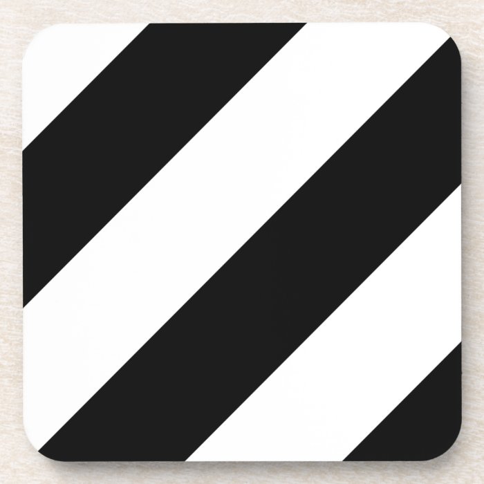 Black and White Diagonal Stripes Beverage Coasters