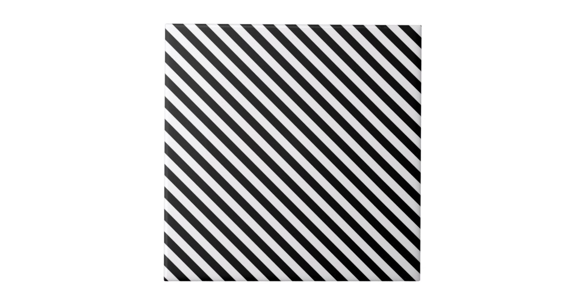 Black and White Diagonal Stripes Ceramic Tile | Zazzle