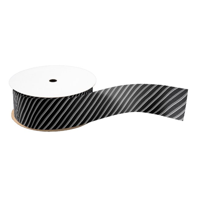Black and White Diagonal Stripes Grosgrain Ribbon (Spool)