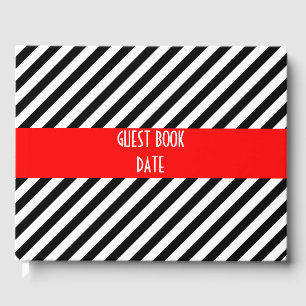 Black and White Diagonal Stripes Guest Book