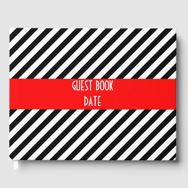 Black and White Diagonal Stripes Guest Book (Front)