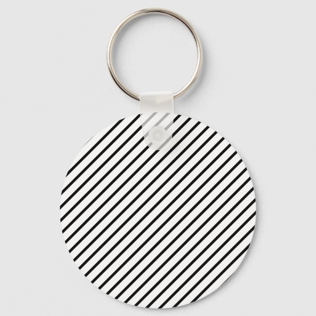 Black and White Diagonal Stripes Keychain (Front)
