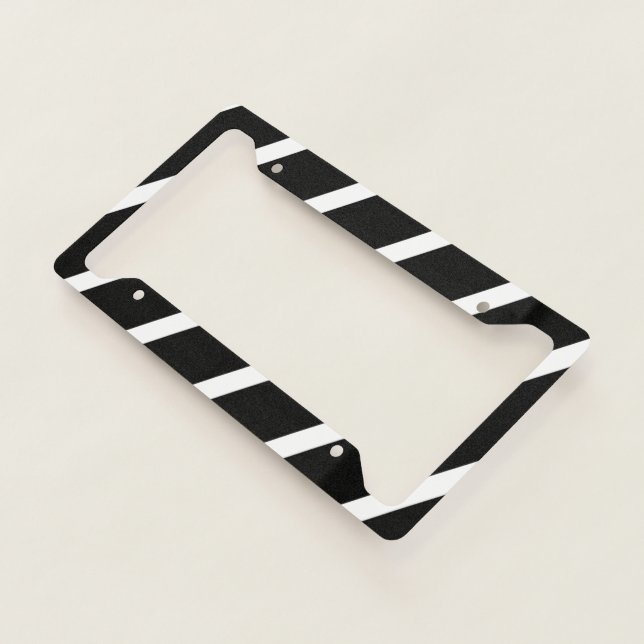 Black and White Diagonal Stripes License Plate Frame (3/4)