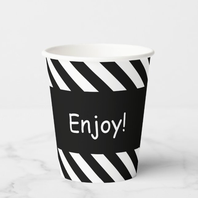 Black and White Diagonal Stripes  Paper Cups (Front)