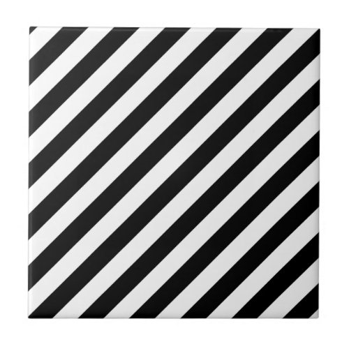 Black And White Diagonal Stripes Pattern Ceramic Tile