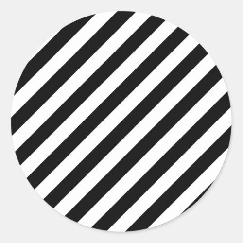 Black And White Diagonal Stripes Pattern Classic Round Sticker