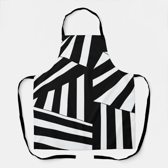 Black and White Diagonal Stripes Pattern Kitchen Apron (Front)
