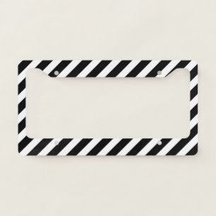 black and white diagonal stripes pattern license plate frame