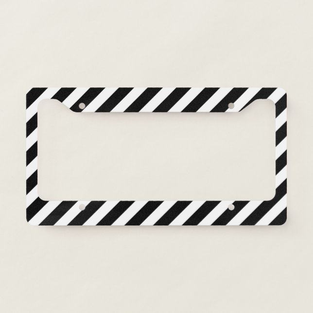 black and white diagonal stripes pattern license plate frame (Front)