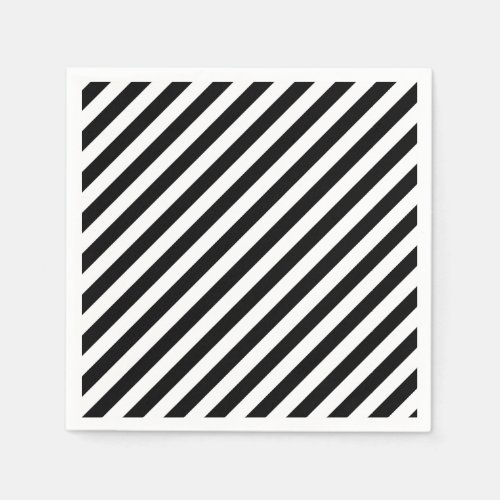 Black And White Diagonal Stripes Pattern Paper Napkins