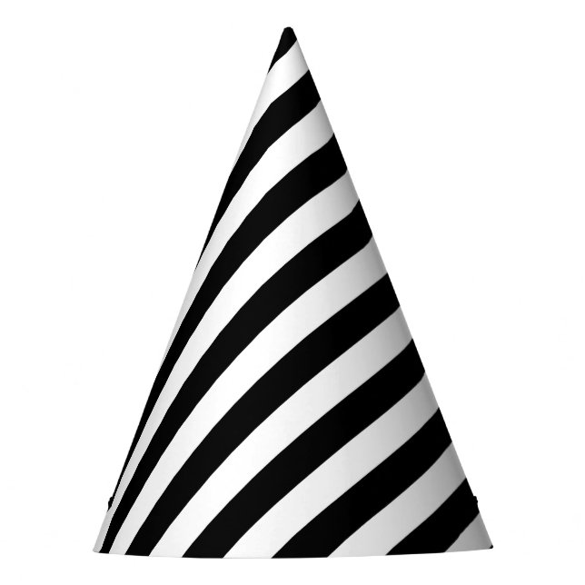 Black And White Diagonal Stripes Pattern Party Hat (Front)