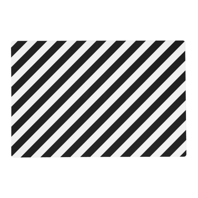 Black And White Diagonal Stripes Pattern Placemat (Front)